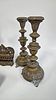 A MASSIVE PAIR OF BRASS CANDLESTICKS AND A HANUKKAH MENORAH. Continental and Europe. Includes a תמונה - 1