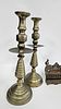 A MASSIVE PAIR OF BRASS CANDLESTICKS AND A HANUKKAH MENORAH. Continental and Europe. Includes a תמונה - 4