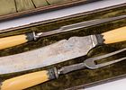 A LARGE BAKELITE AND STEEL CARVING SET. Sheffield. Manufactured by Parkin and Marshall, in Image - 1