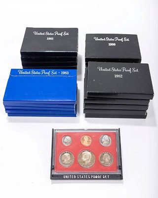 A COLLECTION OF PROOF UNITED STATES COIN SETS FROM THE 1980S. A COLLECTION OF PROOF SETS FROM 