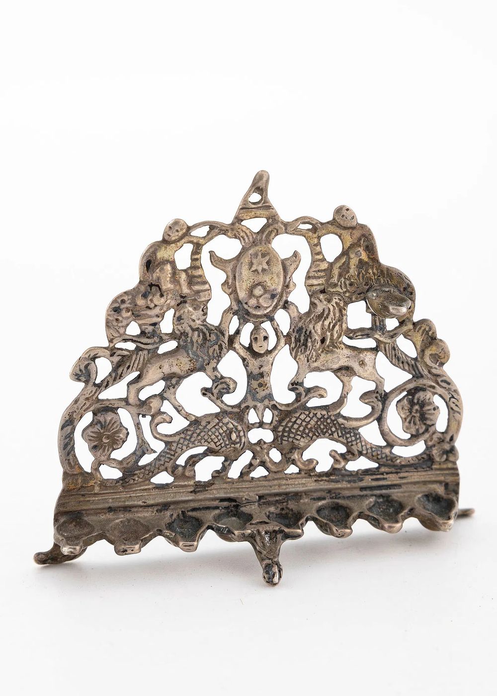 A MINIATURE SILVER HANUKKAH LAMP. Probably Dutch, 20th century. In the shape of an early 