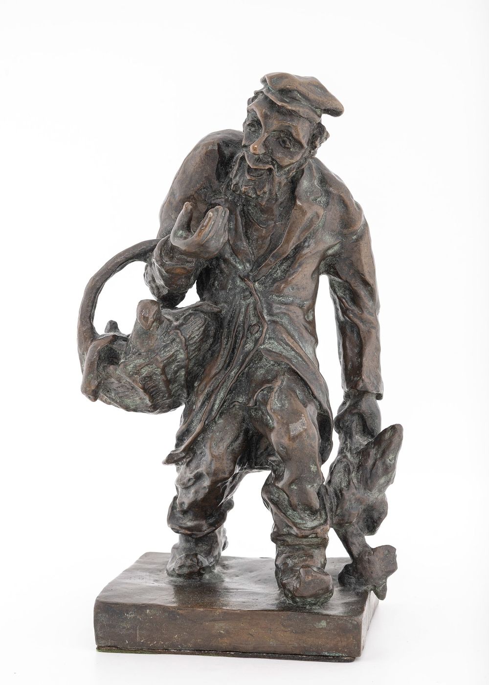 A BRONZE SCULPTURE BY ISAACHAR RYBACK. Signed. "THE GOOSE SELLER". Good condition. Signed. 