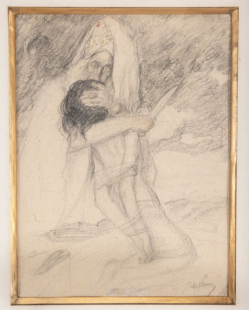 ABEL PANN (1883 - 1963). Pencil drawing on paper. Of Abraham and Isaac during the Akeidah. 