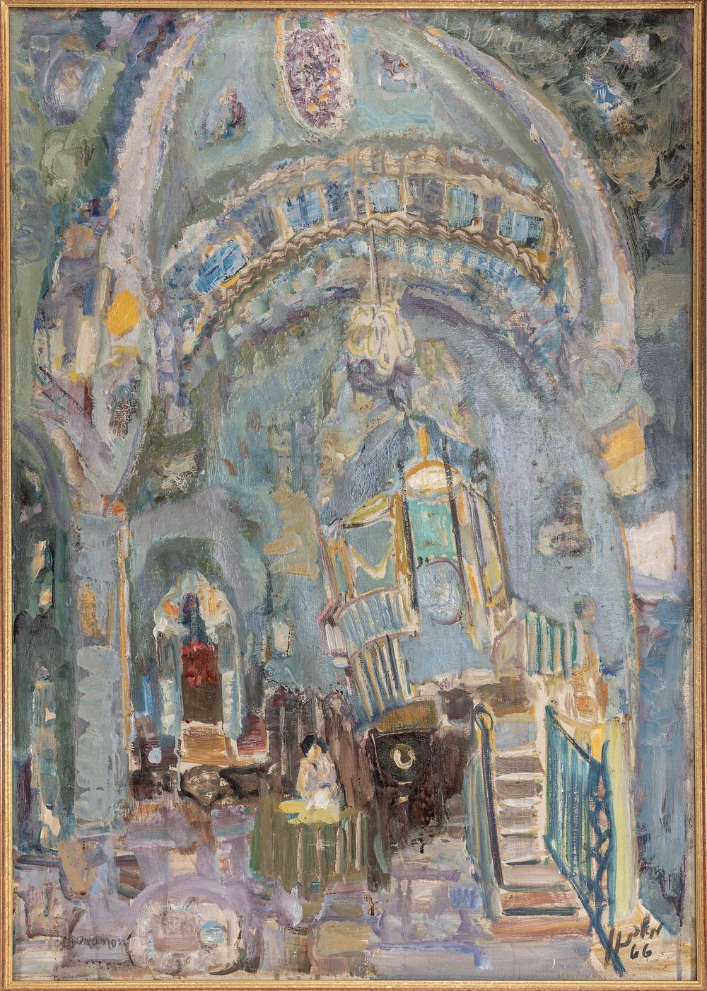 MORDECHAI LEVANON (Israel, 1901 - 1968). Oil on canvas of the Safed shule. Signed and dated 
