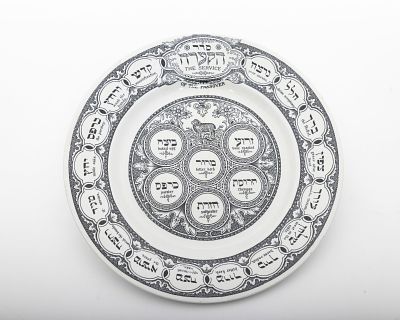 A PORCELAIN SEDER DISH BY TEPPER BARDINGER. London, c. 1910. Imprinted with Seder related 