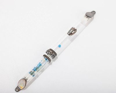 A STERLING SILVER AND GLASS MEZUZAH CASE BY ARBIV MISHAN. Israel, modern. Hand made with 