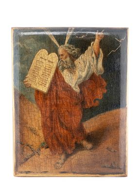 MOSES AND THE DECALOGUE. Oil on wood, 1879. Oil on wood. Painted in 1879. Signed "Bingholm?". 