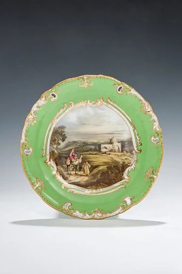 AN EARLY HAND PAINTED DISH DEPICTING RACHELS TOMB. Bavarian, Mid 19th century. Hand painted 