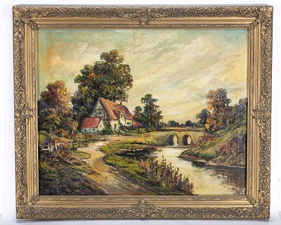 OIL ON CANVAS. Cottege scene. Ramonz. Wonderfully executed cottege scene. Signed Ramonz. 30" x 24"