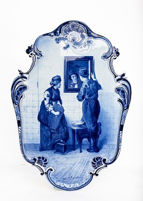 A LARGE ANTIQUE DELFT WALL PLATE AFTER A PAINTING BY C. BISSCHOP. Executed by Joost Thooft &amp; 