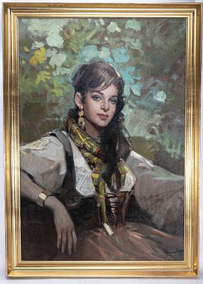 OIL ON CANVAS. Giordano Giavanetti (Italy, 1906 - 1973). Young Woman. Large painting of a late 