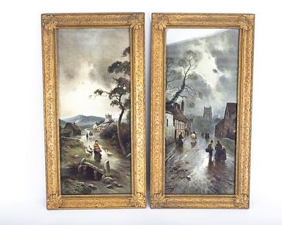 TWO EARLY PRINTS. Outdoor scenes. Two elongated early 20th century scenic prints. 8" x 18"