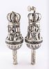 A PAIR OF SILVER TORAH FINIALS. Nuremberg, 1856. On tubular staves with an outwardly tapering תמונה - 3
