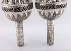 A PAIR OF SILVER TORAH FINIALS. Nuremberg, 1856. On tubular staves with an outwardly tapering תמונה - 4