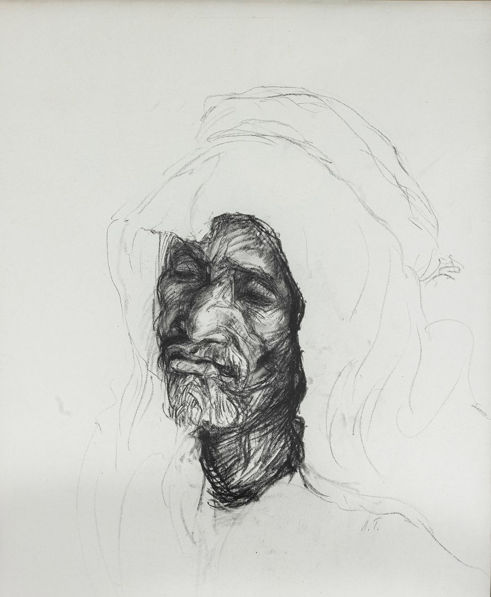 ANNA TICHO (1894, Brno - 1980, Jerusalem). Pencil drawing on paper. Elderly Middle Eastern 