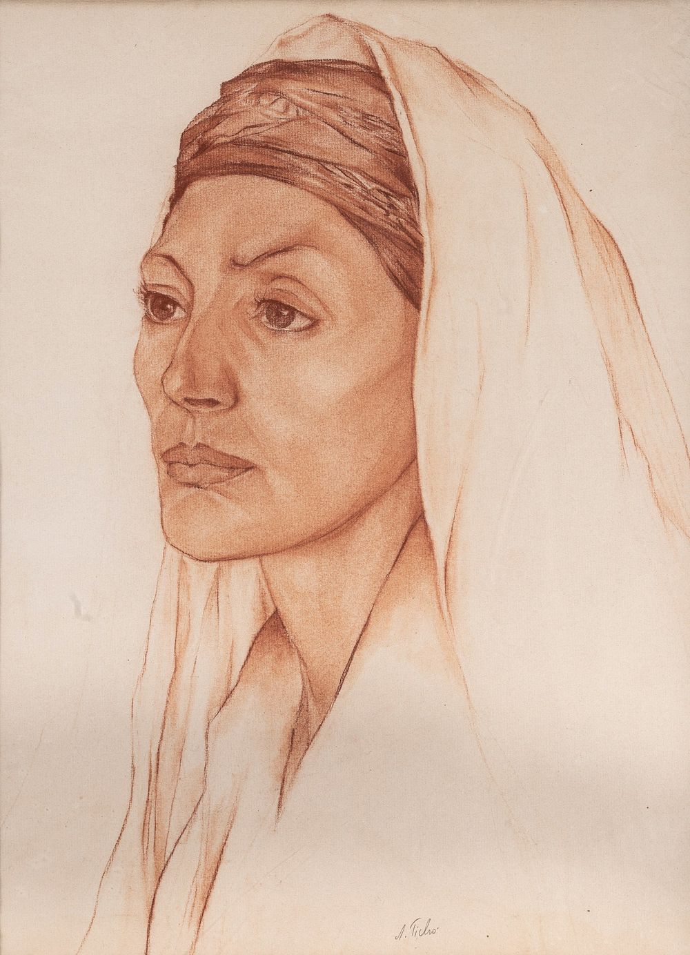 ANNA TICHO (1894, Brno - 1980, Jerusalem). Red in on paper. Middle Eastern woman. 
Dimensions: 