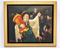 Zvi Malnovitzer (Israeli b. 1945) Oil on canvas. The Rebbe dancing with the Torah with his תמונה - 1