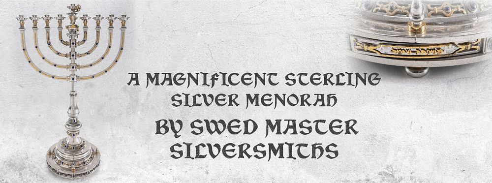 A MAGNIFICENT STERLING SILVER MENORAH BY SWED MASTER SILVERSMITHS. Crafted from Rhodium plated 