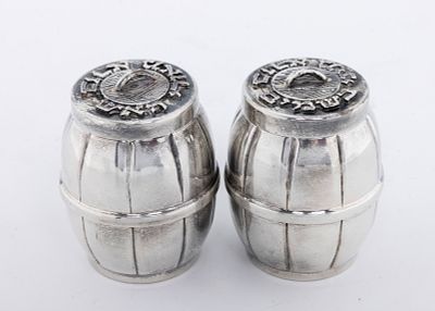 A STERLING SILVER HAVALDAH SET. Probably Israel, modern. Barrel form. With a spice container 