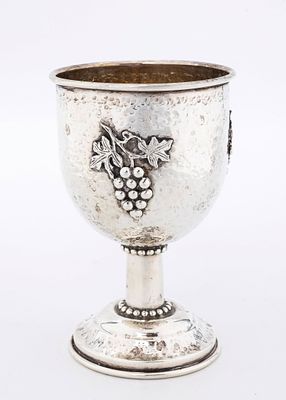 A LARGE STERLING SILVER KIDDUSH GOBLET. Probably Israel, modern. On a round base with beading 