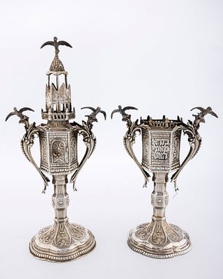 A PURE SILVER 999 HAVDALAH SET BY SHARABI. Israel, modern. Consisting of a candle holder (7.8" 