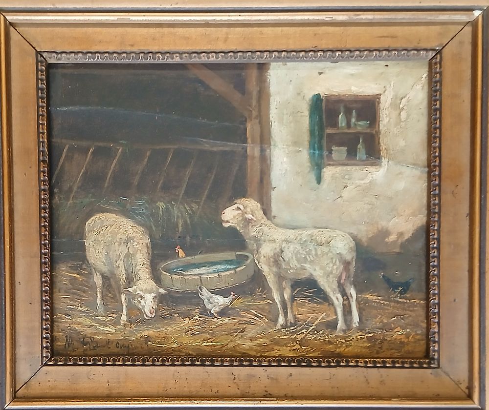 שמן על עץ ציור עתיק חתום מידות 18×24 סמ 
. פגעי זמן