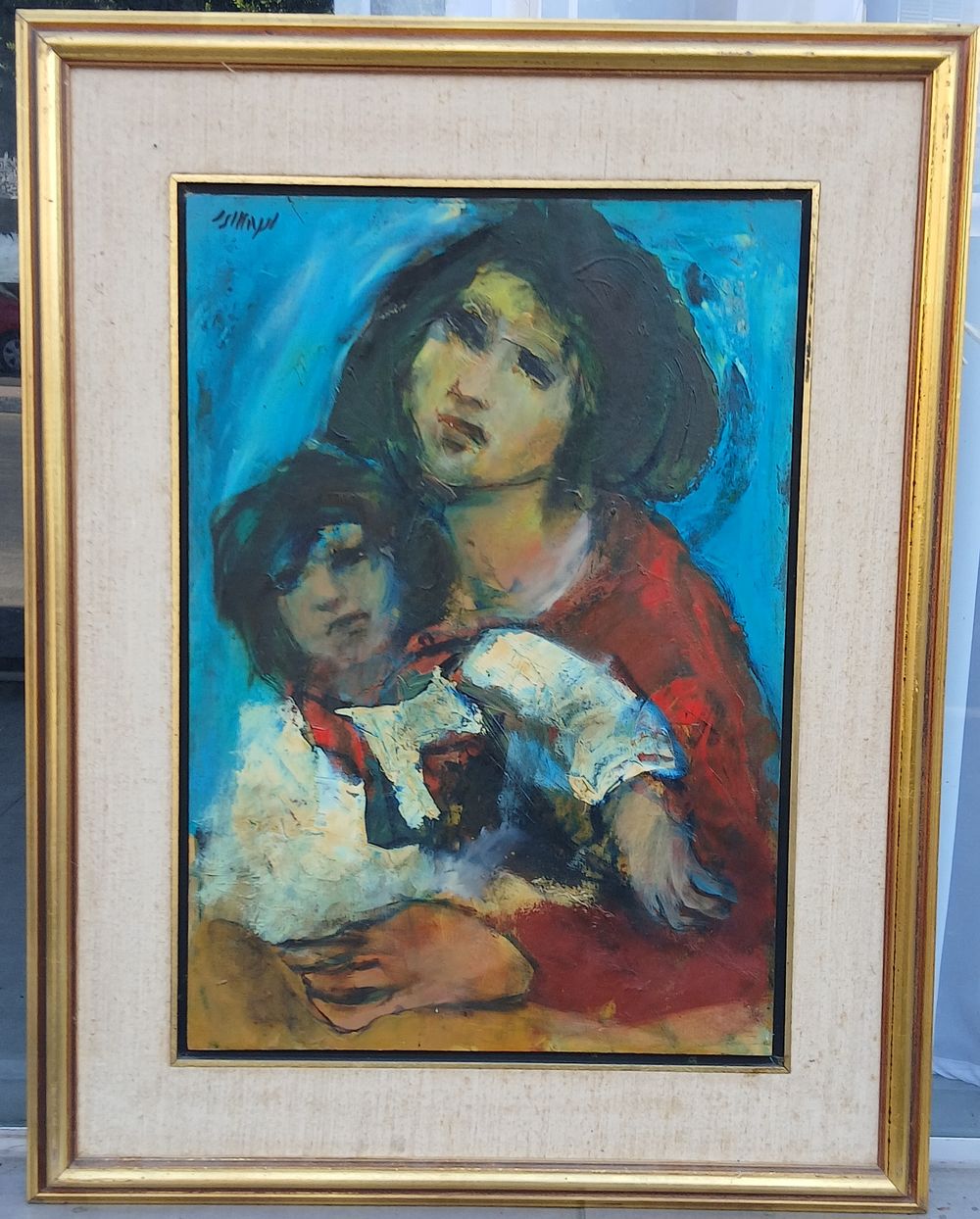 אריה ונכוהוזר שמן על עץ חתום מידות 35X50 סמ