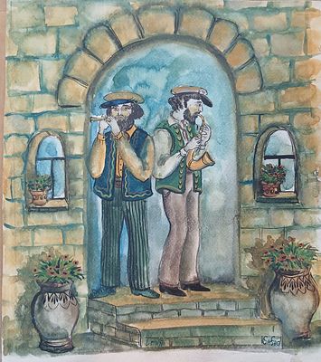 ציור יד על ניר חתום מידות 28X32 סמ לא ממוסגר