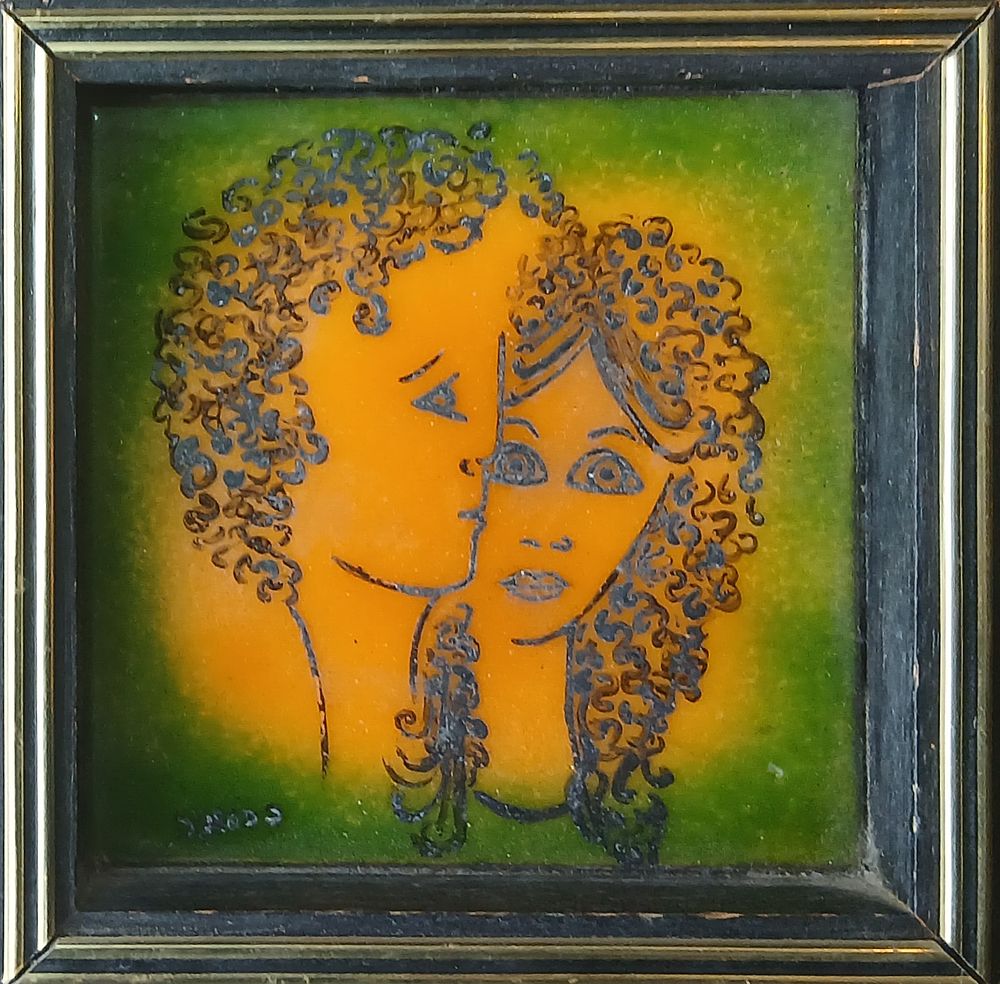 אריח אמייל ישראלי עבודת אומן חתום מידות 12X12 כולל מסגרת