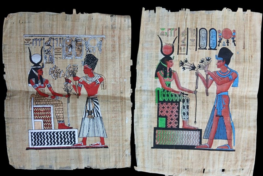 2 ציורים מצרים ישנים על פפירוס מידות 32X44 סמ 
לא ממוסגרים