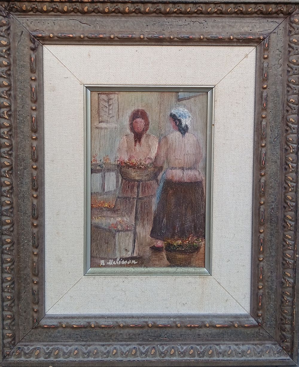 שמן על עץ חתום 
עבודה ישנה ואיכותית מידות 13X20 סמ 
. פגם מזערי