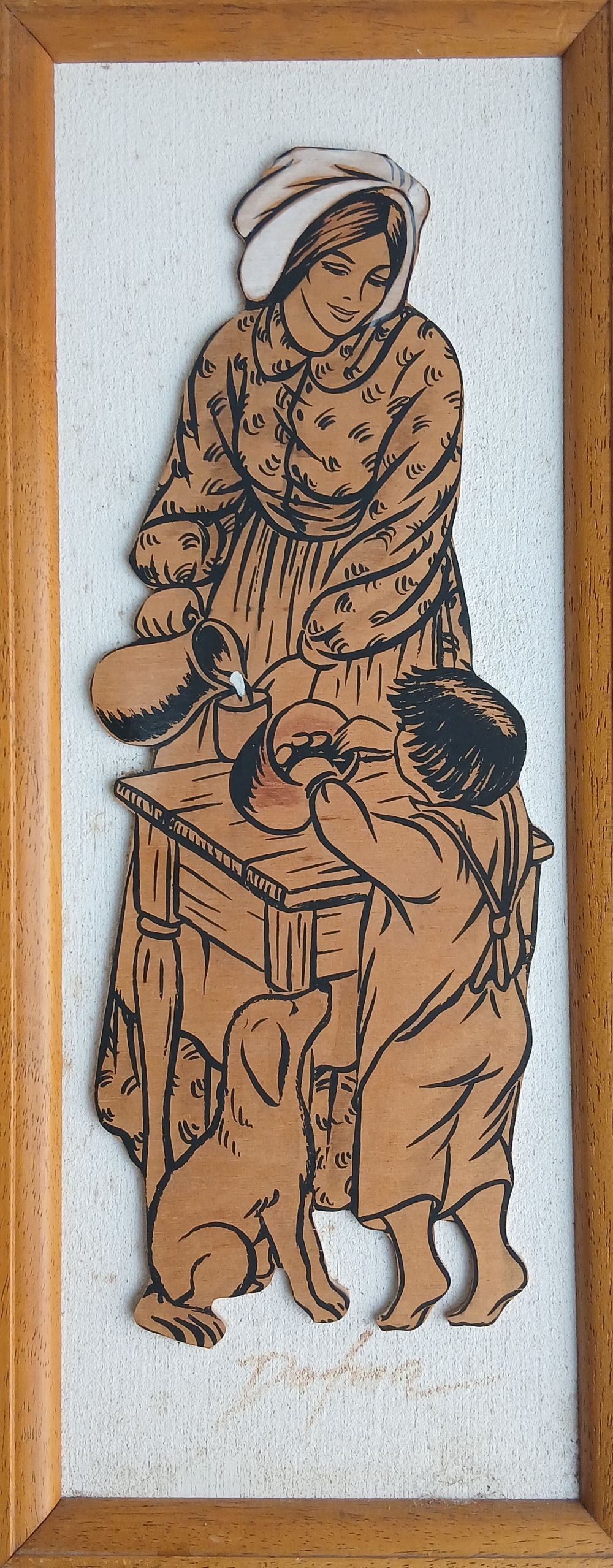 תמונה תבליט עץ עבודת אומן חתום מידות 17X46 סמ