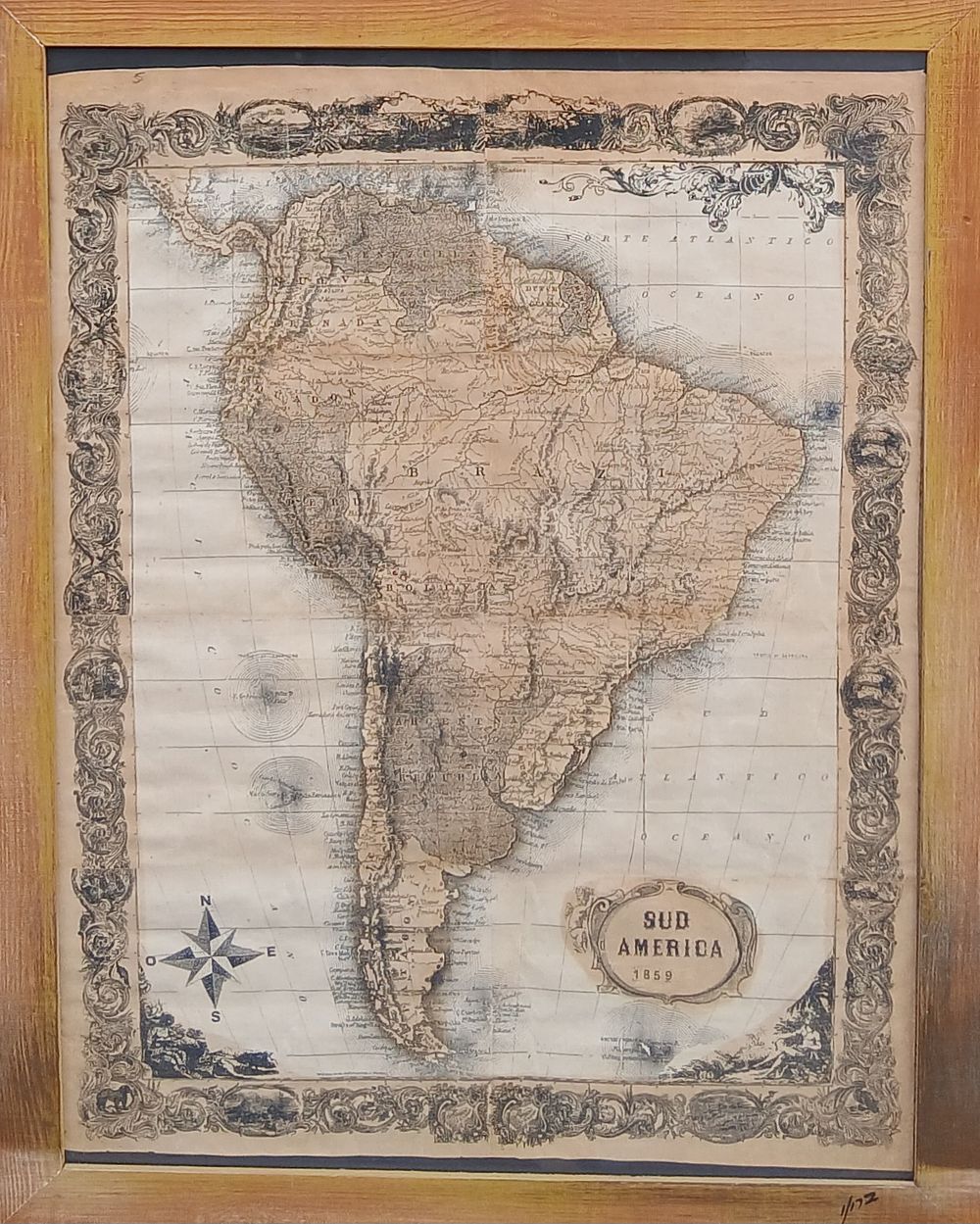 מפה ישנה דרום אמריקה מידות 60X75 סמ