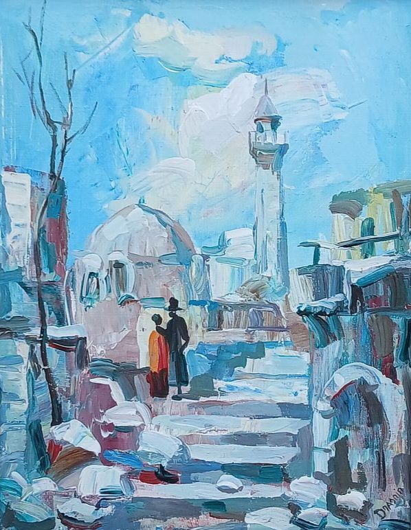 שמן על בד ציור ישן חתום מידות 30X38 סמ עבודה יפה ואיכותית