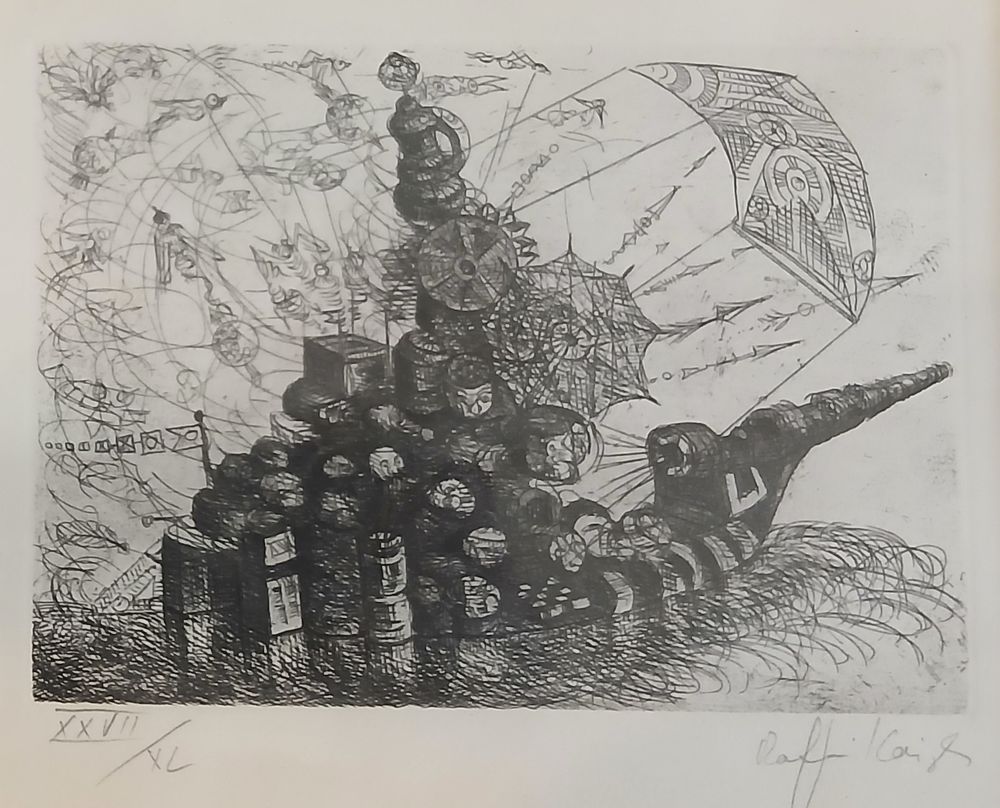 תחריט חתום וממוספר מידות 13&times;17 סמ ממוסגר