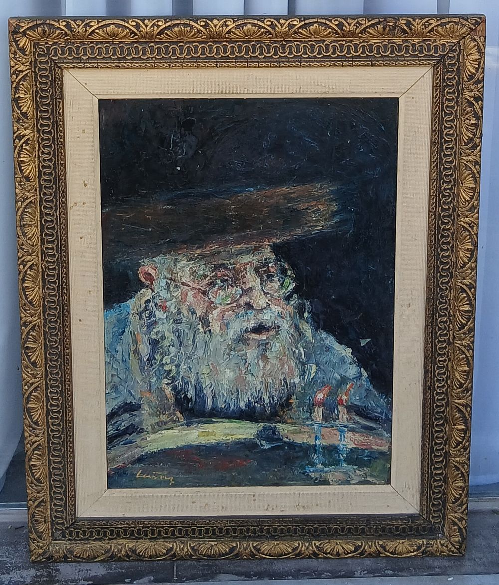 שמן על עץ ציור יודאיקה ישן מידות 35X50 סמ ממוסגר
