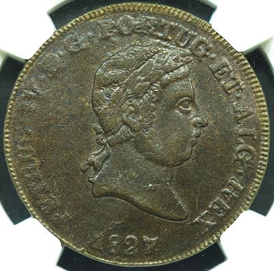 AU55BN D. Pedro IV 40 R&eacute;is 1827 Bronze AG02.04 "ET ALG REX". D. Pedro IV 40 R&eacute;is 1827 Bronze 