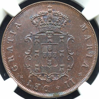 MS63 D. Maria II 5 R&eacute;is 1840 Cobre. D. Maria II 5 R&eacute;is 1840 Cobre MS63