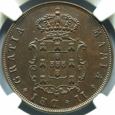 MS62BN D. Maria II 5 R&eacute;is 1852 Cobre. D. Maria II 5 R&eacute;is 1852 Cobre MS62BN