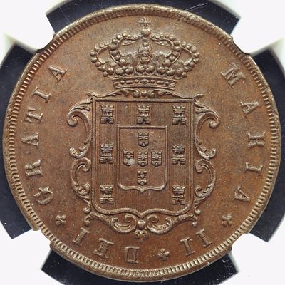 MS63BN D. Maria II X R&eacute;is 1846 Cobre. D. Maria II X R&eacute;is 1846 Cobre MS63BN