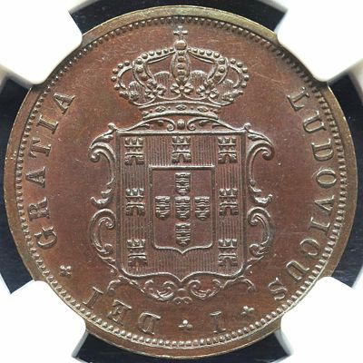 MS63BN D. Lu&iacute;s I V R&eacute;is 1877 Cobre. D. Lu&iacute;s I V R&eacute;is 1877 Cobre MS63BN