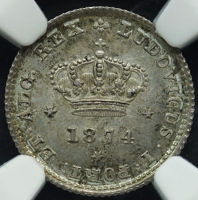 MS64 D. Lu&iacute;s I 50 R&eacute;is 1874 Prata. D. Lu&iacute;s I 50 R&eacute;is 1874 Prata MS64