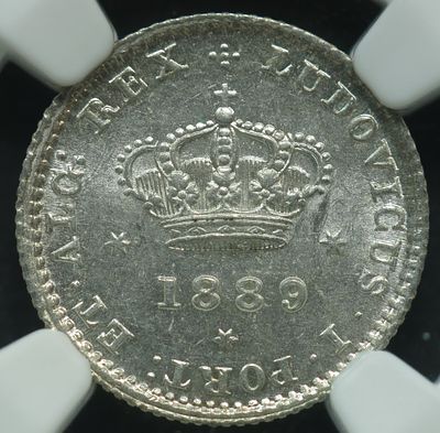 MS64 D. Lu&iacute;s I 50 R&eacute;is 1889 Prata (Slab com falta de pl&aacute;stico). D. Lu&iacute;s I 50 R&eacute;is 1889 Prata 
