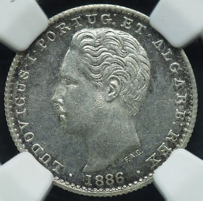 MS63 D. Lu&iacute;s I 100 R&eacute;is 1886 Prata. D. Lu&iacute;s I 100 R&eacute;is 1886 Prata MS63