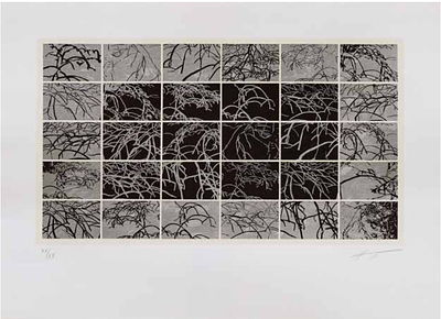 Lot 19: Noche y d&iacute;a, screenprint and silver leaf on paper, paper – 53 &times; 72 cm, image – 34 &times; 60 