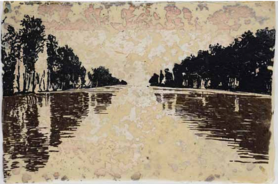 Lot 20: Paisaje, screenprint on Nepalese paper with silver leaf, paper – 50 &times; 76 cm, edition 3/3. 