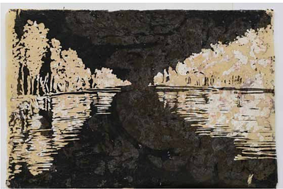 Lot 21: Paisaje, screenprint on Nepalese paper with silver leaf, 50 &times; 76 cm, edition 3/3. Paisaje 