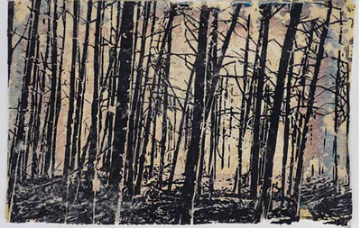 Lot 22: Paisaje, screenprint on Nepalese paper with silver leaf, 50 &times; 76 cm, edition 3/5. Paisaje 
