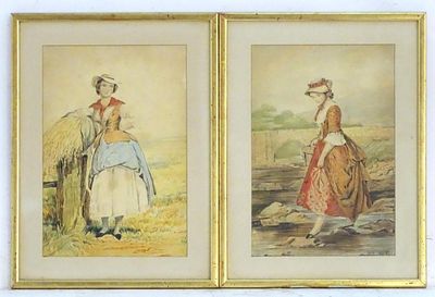 Pair of 19th c. English School Watercolor Portrait Paintings | Watercolour on paper | Depicting 