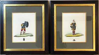 Pair of Antique Engravings Sir Samuel Rush Meyrick. Pair of Very Nice Antique H/C Military 